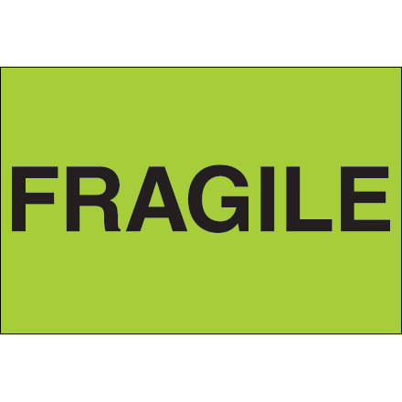 2 x 3" - "Fragile" (Fluorescent Green) Labels